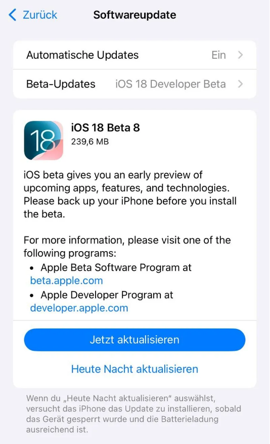 合作苹果手机维修分享苹果 iOS / iPadOS 18 开发者预览版 Beta 8 发布 